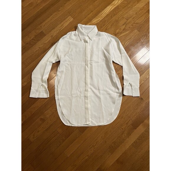 The Warmy Oversized Lapel Shirt Dress White Tunic Top Women’s Size M - Picture 3 of 5